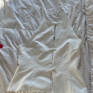 Zara White Sleeveless Top with Bow Details